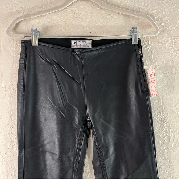 Free People Faux Leather Penny Pull On Flare Jeans in Black - Picture 4 of 12